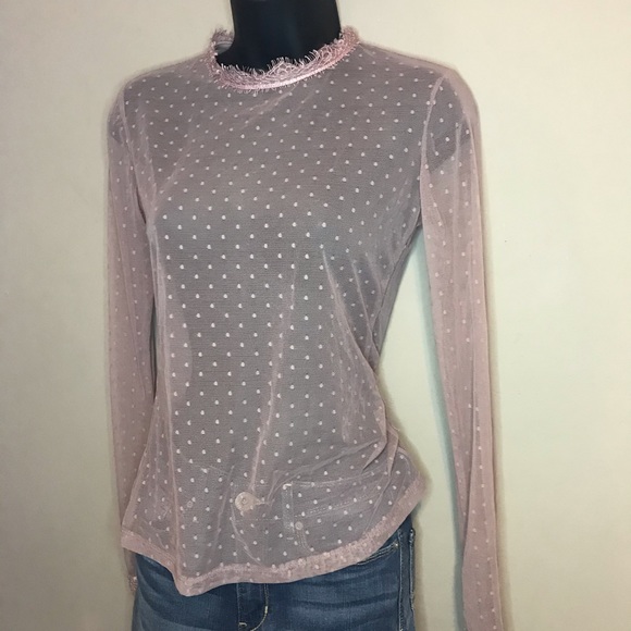 Forever 21 Tops - Forever21 Mesh Pink Lace Polka Dot See Through Top